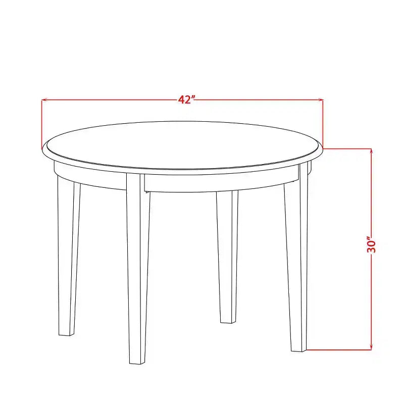 Table à manger ronde 5 pièces en bois massif finition cappuccino avec 4 chaises