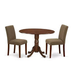 3-Piece Mahogany Finish Solid Wood Top-Round Dining Room Set -Seats 4