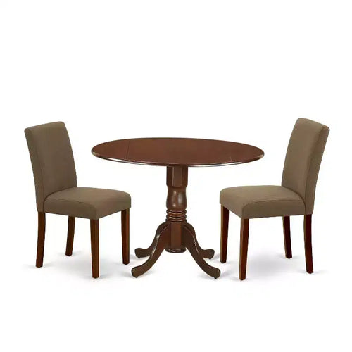 3-Piece Mahogany Finish Solid Wood Top-Round Dining Room Set -Seats 4