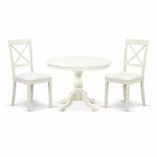 3-Piece Linen White Finish Solid Wood Top - Dining Room Set - Seats 4