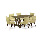 HomeStock 7-Piece Rectangle Distressed Jacobean Finish Solid Wood Top Dining Table with 6 Parson-Chairs