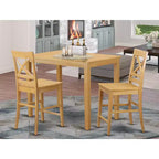 Ensemble de salle à manger 3 pièces HomeStock avec table de hauteur comptoir et plateau en bois massif finition chêne marron naturel
