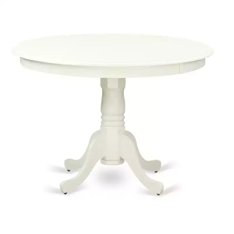 HomeStock 5-Piece Round Linen White Finish Solid Wood Top Dining table with 4 Chairs