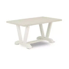 HomeStock Table à manger 7 pièces, plateau en bois massif, finition lin brossé blanc, avec 6 chaises