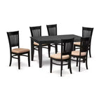 HomeStock 7-Pc Rectangle Black Finish Solid Wood Top Dining Table with 6 Chairs with Slat Back