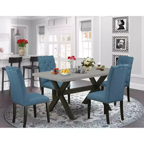 Ensemble de salle à manger 5 pièces en chêne massif naturel avec 1 table et 4 chaises avec