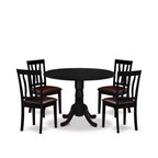 HomeStock 5-Piece Round Black Finish Solid Wood Top Dining table with 4 Chairs