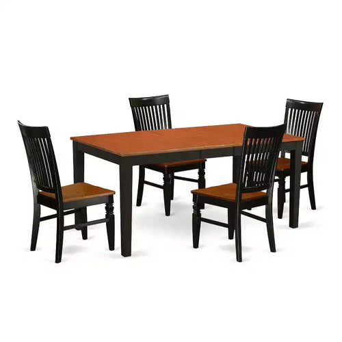 5-Piece Black and Cherry Finish Solid Wood Top - Dining Room Set - Seats 4