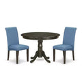 Small Round Dining Table Set - 3 Piece Round Table with Parsons Chairs - Glam Gothic Style