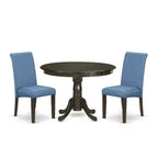 Small Round Dining Table Set - 3 Piece Round Table with Parsons Chairs - Glam Gothic Style
