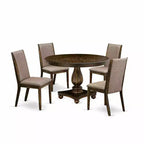 HomeStock 5-Piece Distressed Jacobean Finish Solid Wood Top Dining table with 4 Chairs