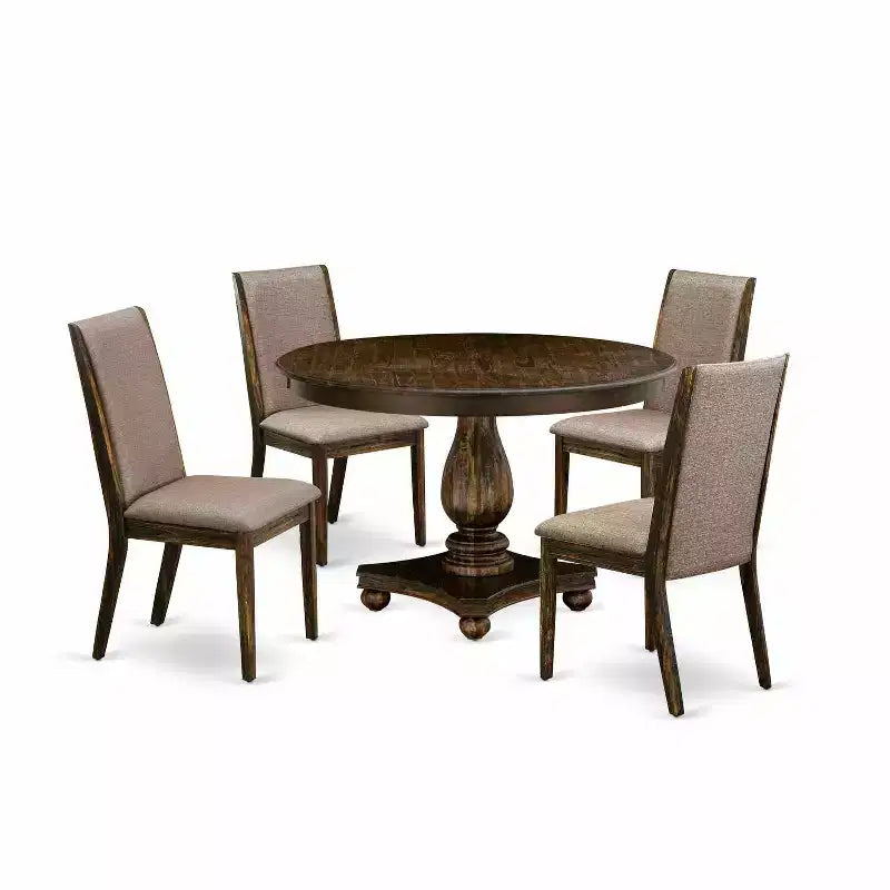 HomeStock 5-Piece Distressed Jacobean Finish Solid Wood Top Dining table with 4 Chairs