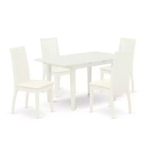 5-Piece Linen White Finish Solid Wood Top - Rectangular Dining Room Set - Seats 4