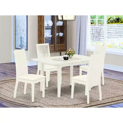 Ensemble de salle à manger rectangulaire 5 pièces en bois massif à plateau blanc lin - 4 places