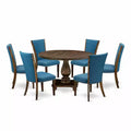 HomeStock 7-Piece Distressed Jacobean Finish Solid Wood Top Dining Table with 6-Parson Chairs