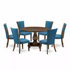 HomeStock 7-Piece Distressed Jacobean Finish Solid Wood Top Dining Table with 6-Parson Chairs