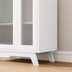 Acekool 35.8 Buffet de salle à manger blanc pur, portes en verre cannelé, poignées dorées, étagère réglable, console pour cuisine et salon