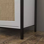 Meuble de rangement en rotin, buffet blanc avec rangement spacieux et 2 portes décorées en rotin, meuble de rangement pour salle à manger, salon