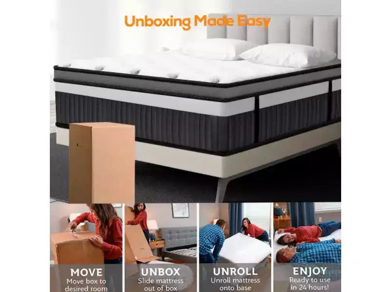 Matelas Hybride Queen 35 cm en Boîte, Mousse à Mémoire de Forme Gel Sensation Moyenne, Housse Respirante Rafraîchissante, Isolation des Mouvements, CertiPUR-US