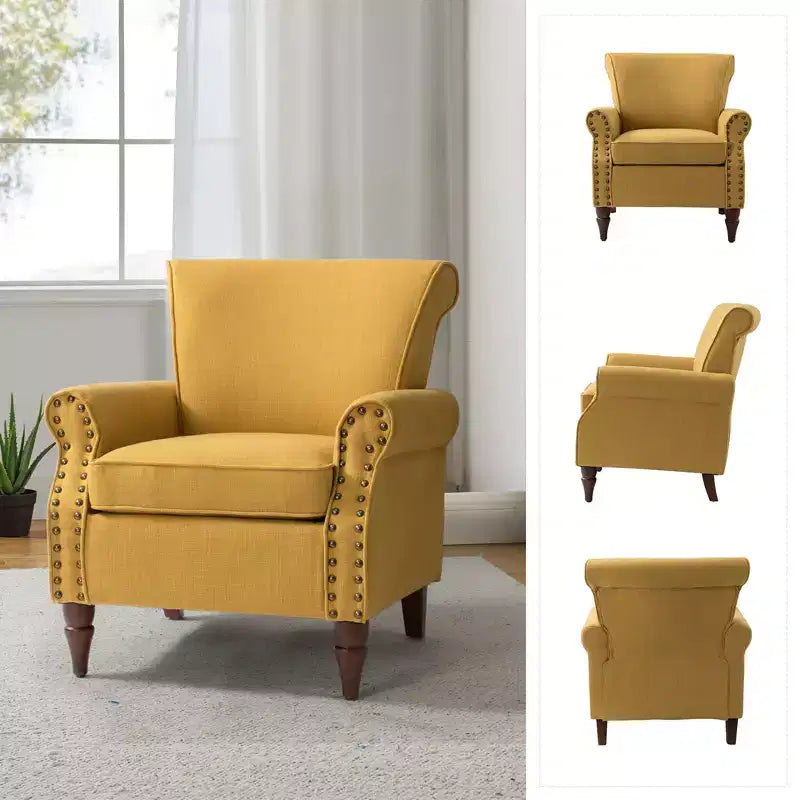 Fauteuil rembourré Cythnus avec pieds en bois massifHULALA HOME-MOUTARDE