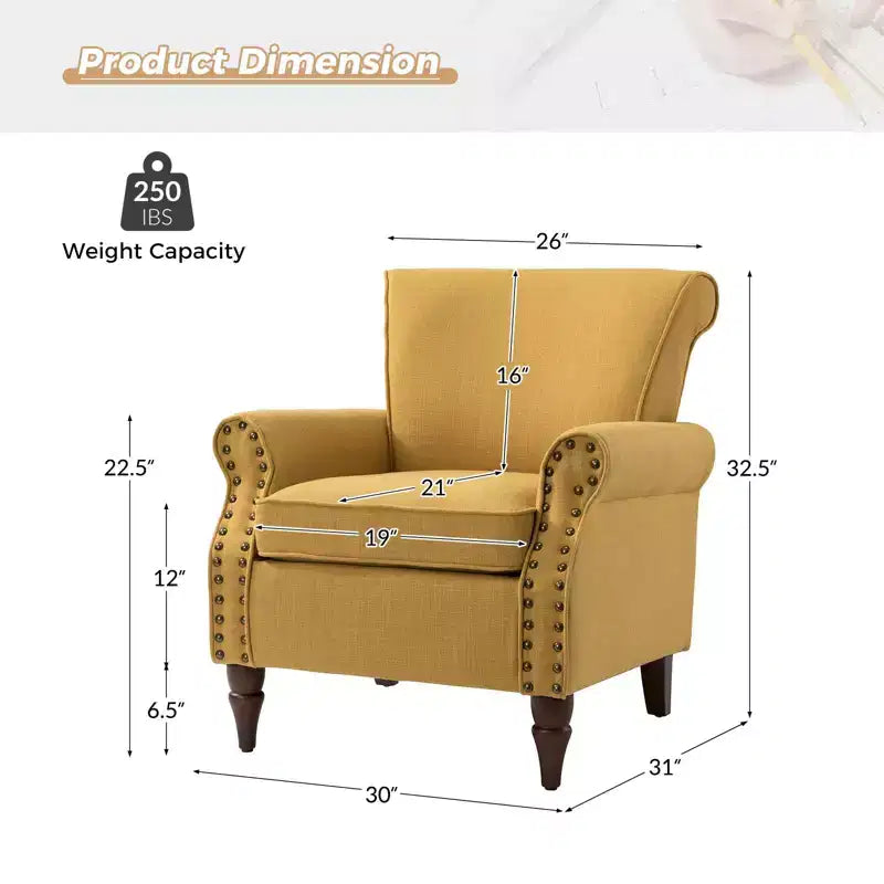 Fauteuil rembourré Cythnus avec pieds en bois massifHULALA HOME-MOUTARDE