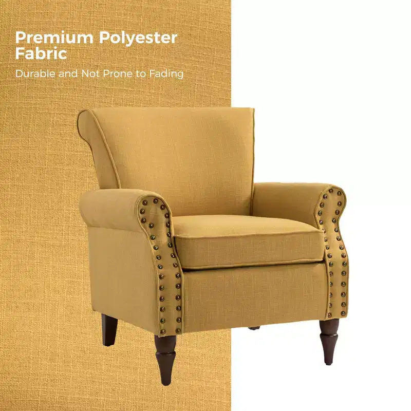 Fauteuil rembourré Cythnus avec pieds en bois massifHULALA HOME-MOUTARDE