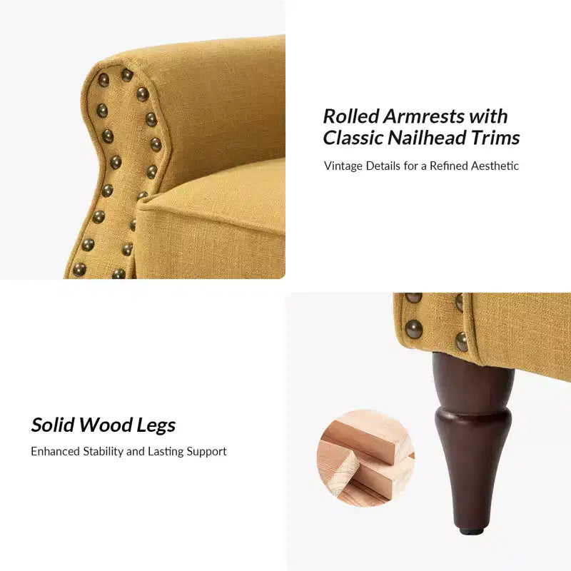 Fauteuil rembourré Cythnus avec pieds en bois massifHULALA HOME-MOUTARDE