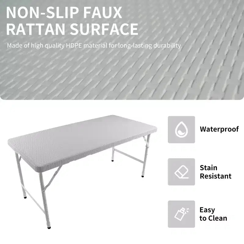 Table pliante en rotin 120 cm - Table de pique-nique portable robuste pour fêtes, repas, camping avec poignée