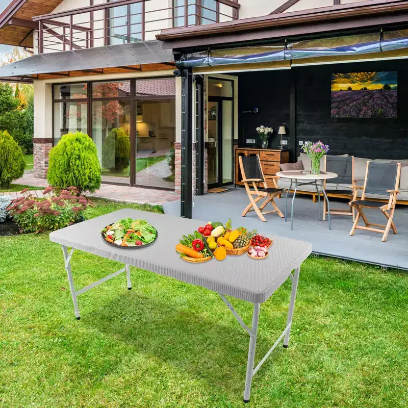 Table pliante en rotin 120 cm - Table de pique-nique portable robuste pour fêtes, repas, camping avec poignée