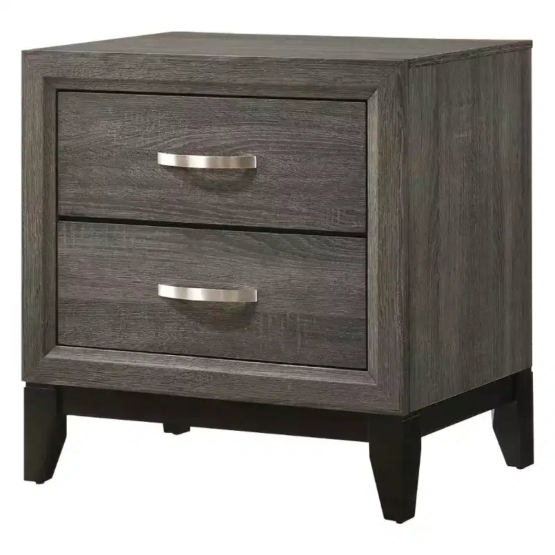 Table de chevet moderne Royal Hampton 2 tiroirs de 25 pouces, poignée en métal, finition feuille grise