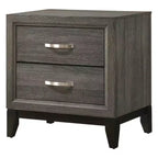 Table de chevet moderne Royal Hampton 2 tiroirs de 25 pouces, poignée en métal, finition feuille grise