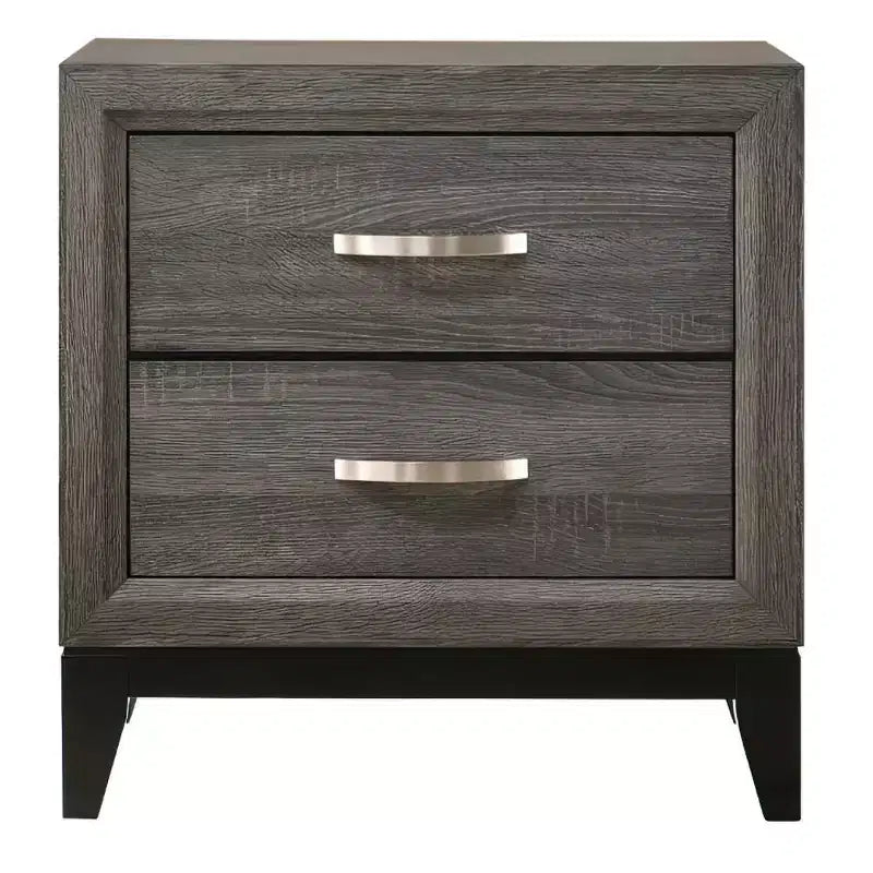 Table de chevet moderne Royal Hampton 2 tiroirs de 25 pouces, poignée en métal, finition feuille grise