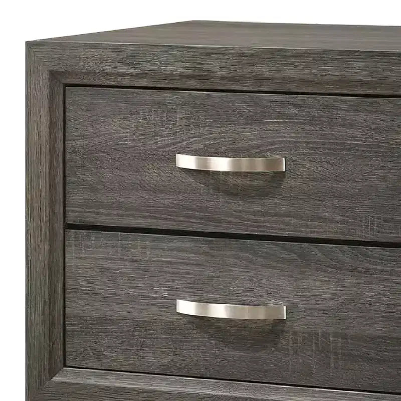 Table de chevet moderne Royal Hampton 2 tiroirs de 25 pouces, poignée en métal, finition feuille grise