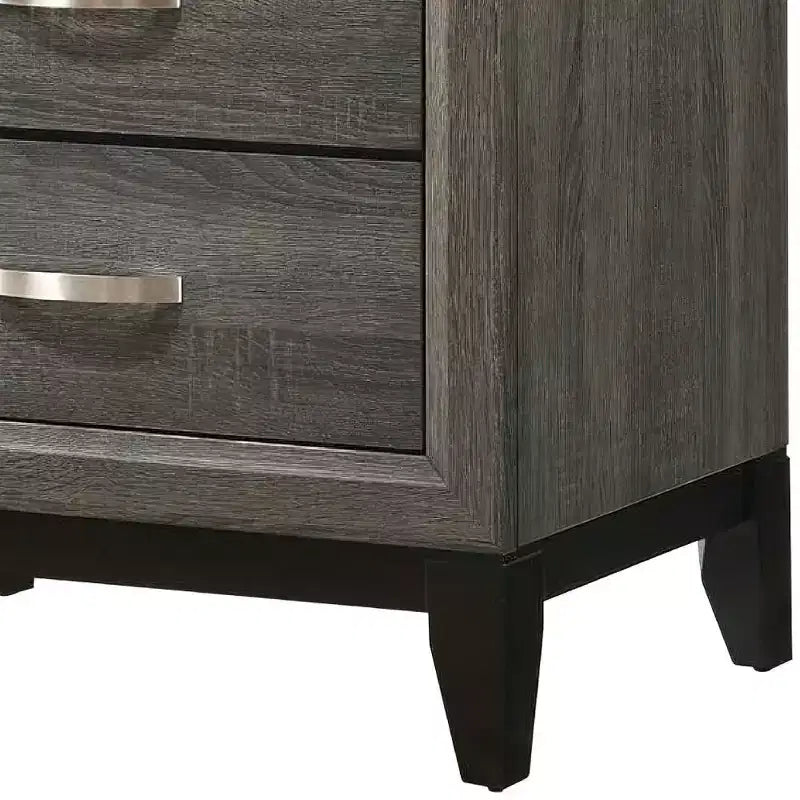 Table de chevet moderne Royal Hampton 2 tiroirs de 25 pouces, poignée en métal, finition feuille grise