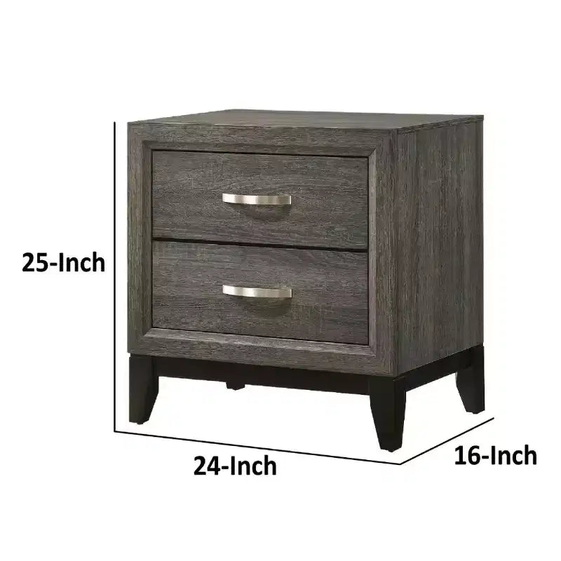 Table de chevet moderne Royal Hampton 2 tiroirs de 25 pouces, poignée en métal, finition feuille grise