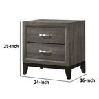 Table de chevet moderne Royal Hampton 2 tiroirs de 25 pouces, poignée en métal, finition feuille grise
