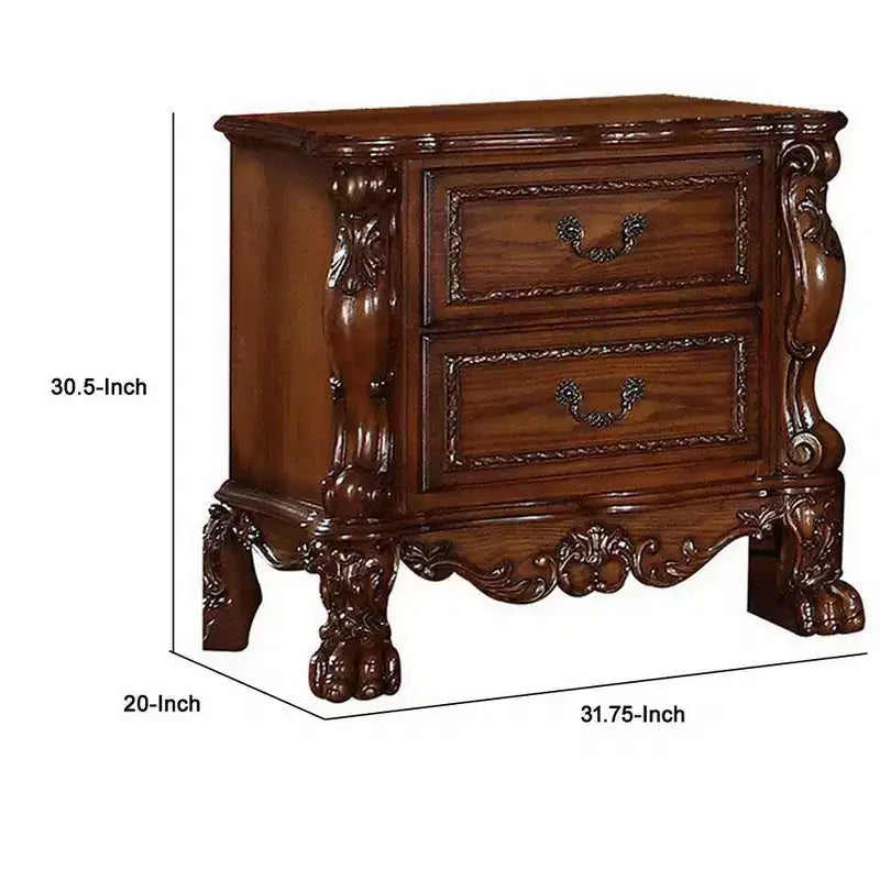 Table de chevet Royal Hampton à deux tiroirs de style traditionnel, marron