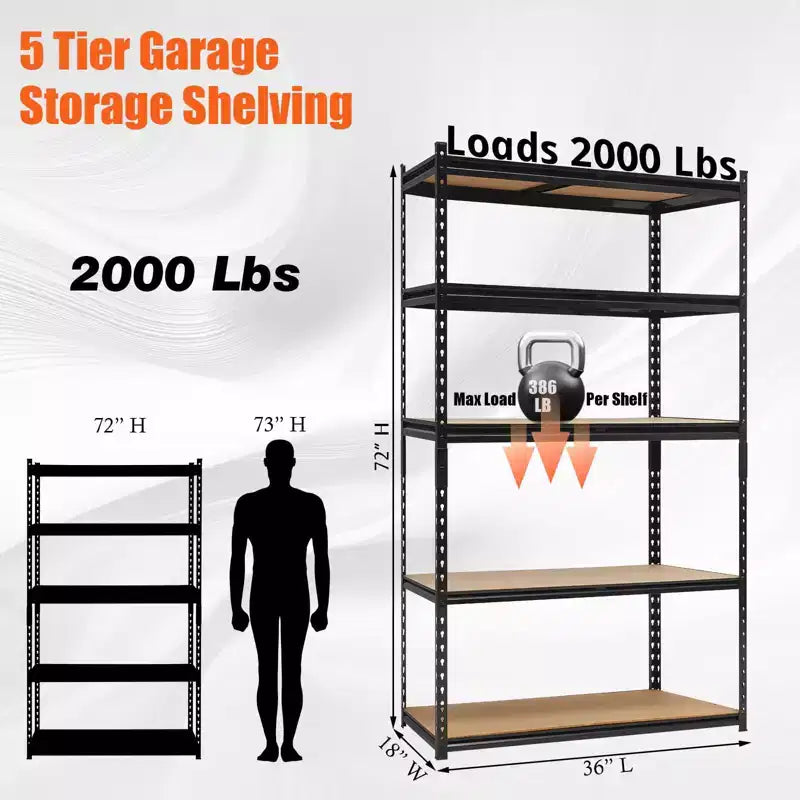 Étagères de garage robustes, étagères de rangement réglables à 5 niveaux, 152x61x183cm, étagères de rangement réglables, unité d'étagères métalliques utilitaires