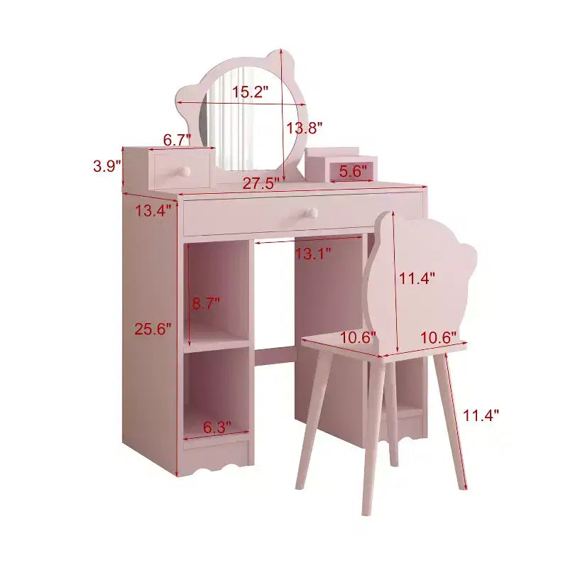 Coiffeuse pour enfants avec tiroirs et étagères – Table de maquillage pour enfants, parfaite pour les salles de jeux et les chambres à coucher