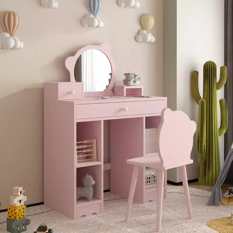 Coiffeuse pour enfants avec tiroirs et étagères – Table de maquillage pour enfants, parfaite pour les salles de jeux et les chambres à coucher