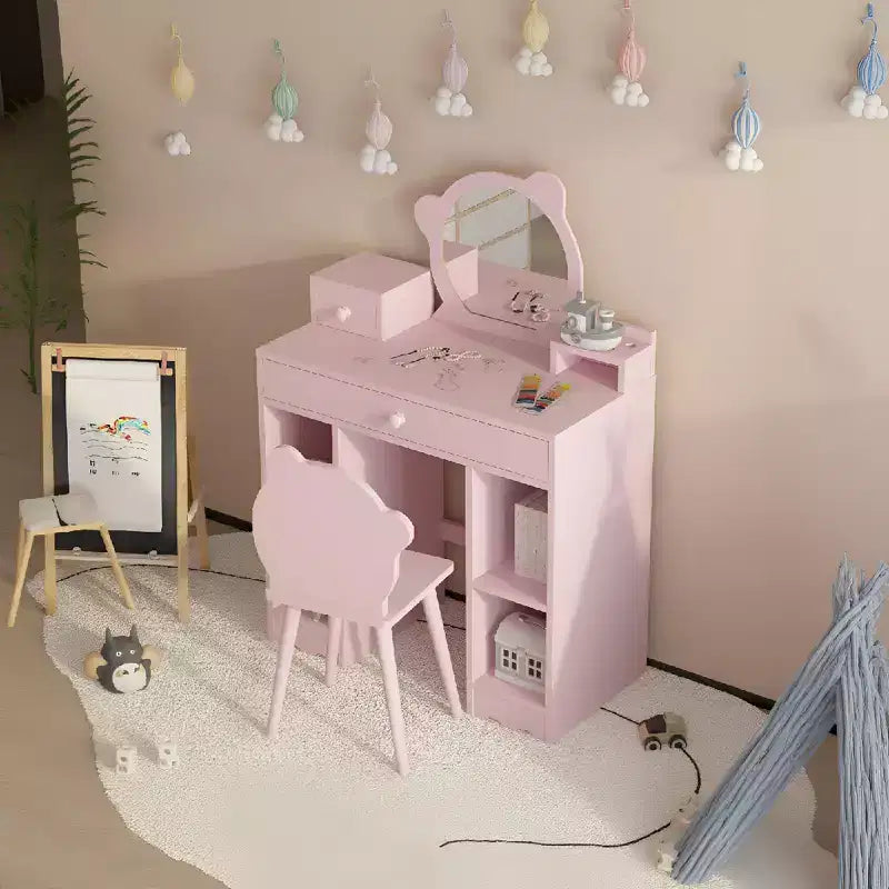 Coiffeuse pour enfants avec tiroirs et étagères – Table de maquillage pour enfants, parfaite pour les salles de jeux et les chambres à coucher