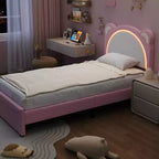 Cadre de lit double, Cadre de lit plateforme rembourré avec tête de lit réglable et LED intelligente, Support à lattes en bois, Aucun sommier tapissier requis