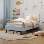 Twin Bed Frame, Upholstered Platform Bed Frame with Adjustable Headboard & Smart Led, Wooden Slats Support, No Box Spring Needed