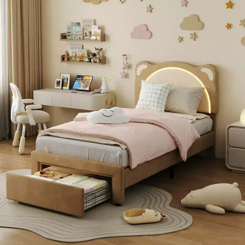 Cadre de lit double, Cadre de lit plateforme rembourré avec tête de lit réglable et LED intelligente, Support à lattes en bois, Aucun sommier tapissier requis