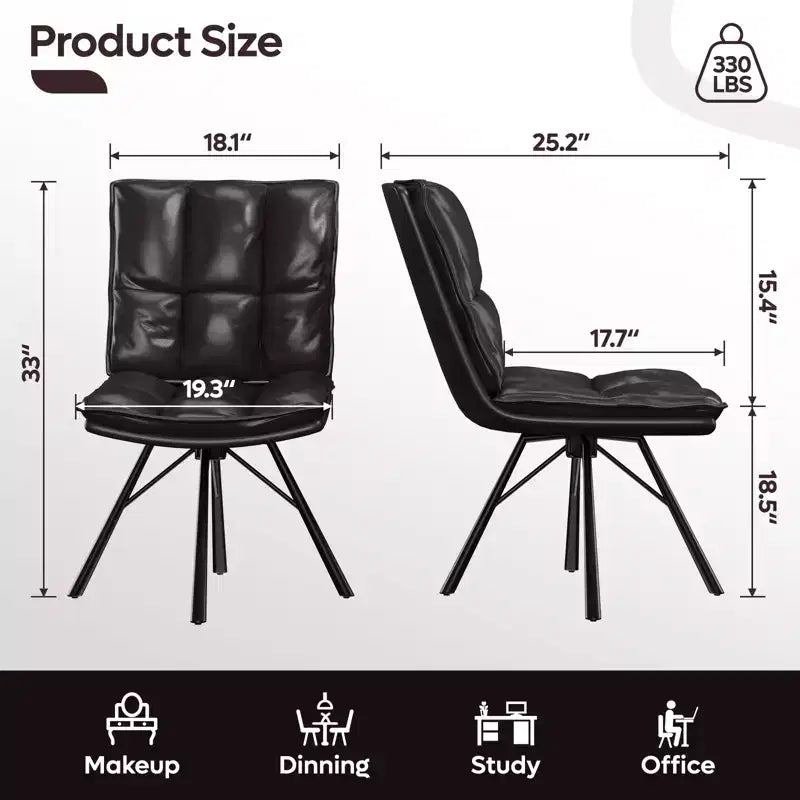 Chaise de salle à manger tapissée Bestier, chaise de cuisine individuelle en cuir PU, chaise de bureau ergonomique, chaise de table douce de 47 cm de hauteur d'assise, noire