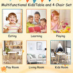 JVNOXK Bureau et Chaise pour Enfants (inclut 2 chaises), Ensemble de Bureau et Chaises 3 Pièces Thème Lapin pour Tout-Petits, Pieds en Bois Massif (Blanc)