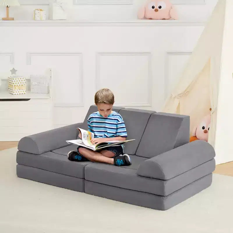 Canapé de jeu modulaire pour enfants, 10 pièces, canapé souple en mousse pour tout-petits avec piscine à balles pour garçons et filles, canapé sectionnel convertible pour enfants, gris