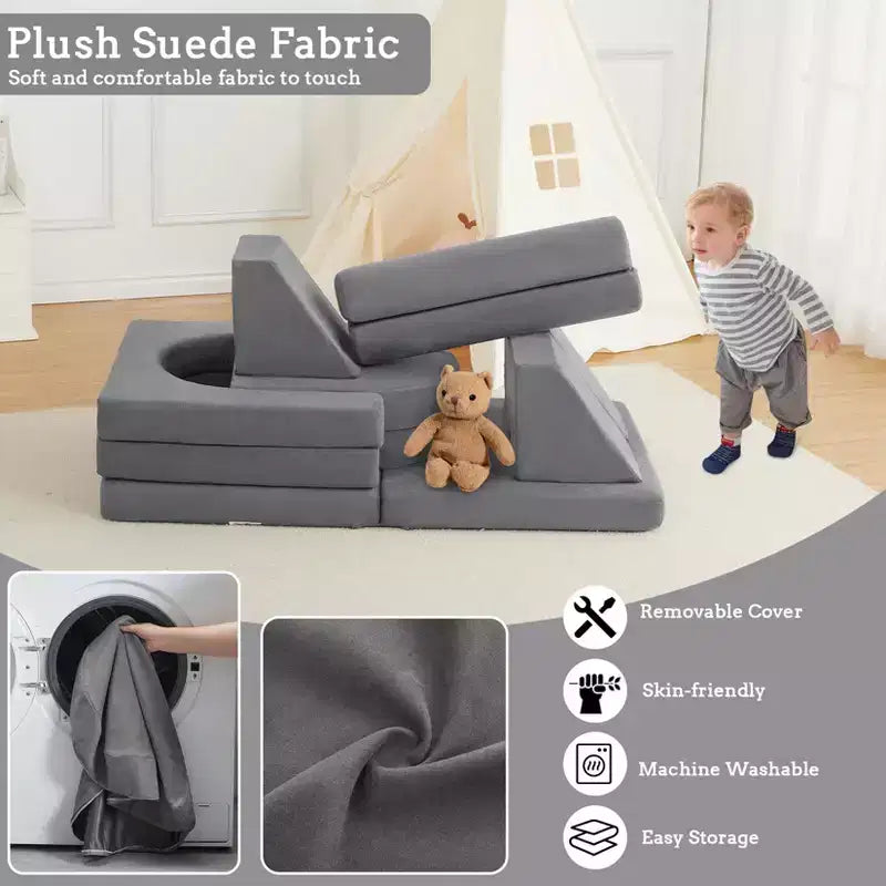 Canapé de jeu modulaire pour enfants, 10 pièces, canapé souple en mousse pour tout-petits avec piscine à balles pour garçons et filles, canapé sectionnel convertible pour enfants, gris