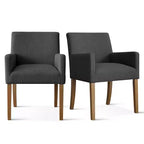 Lot de 2 chaises de salle à manger en lin avec accoudoirs, chaises de cuisine modernes avec pieds en bois, fauteuils pour salle à manger ou salon - Panipeachy