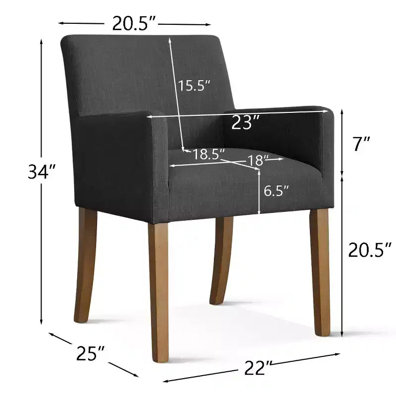 Lot de 2 chaises de salle à manger en lin avec accoudoirs, chaises de cuisine modernes avec pieds en bois, fauteuils pour salle à manger ou salon - Panipeachy
